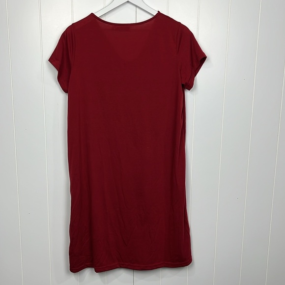 Miss Look Womens Tee Dress S Burgundy Pink Tie Dye Vneck Short Sleeves Graphics - Picture 9 of 12